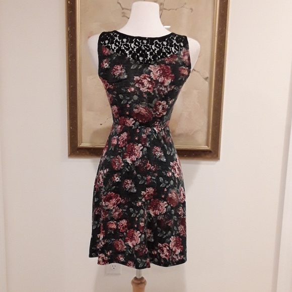 Xhilaration Floral Lace Rose Print Fit and Flare Dress - Picture 5 of 6